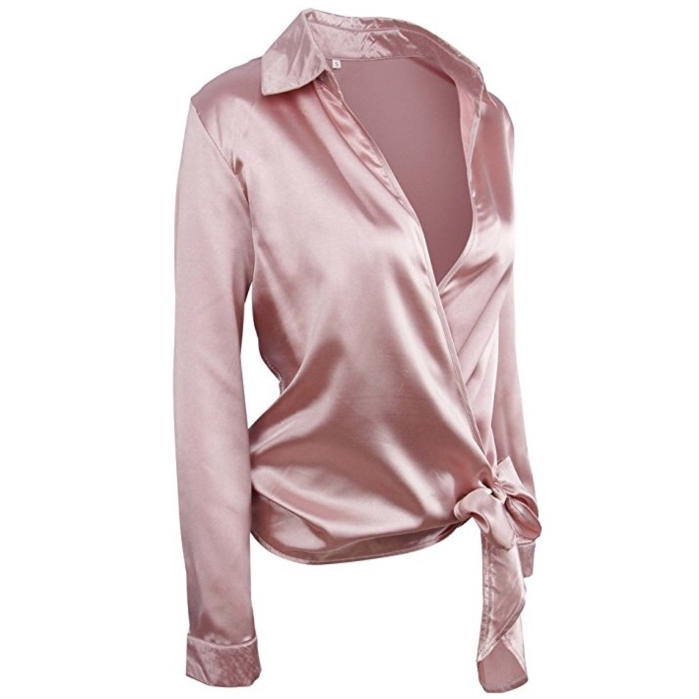 Elegant Satin Wrap Blouse - Picture 2 of 4